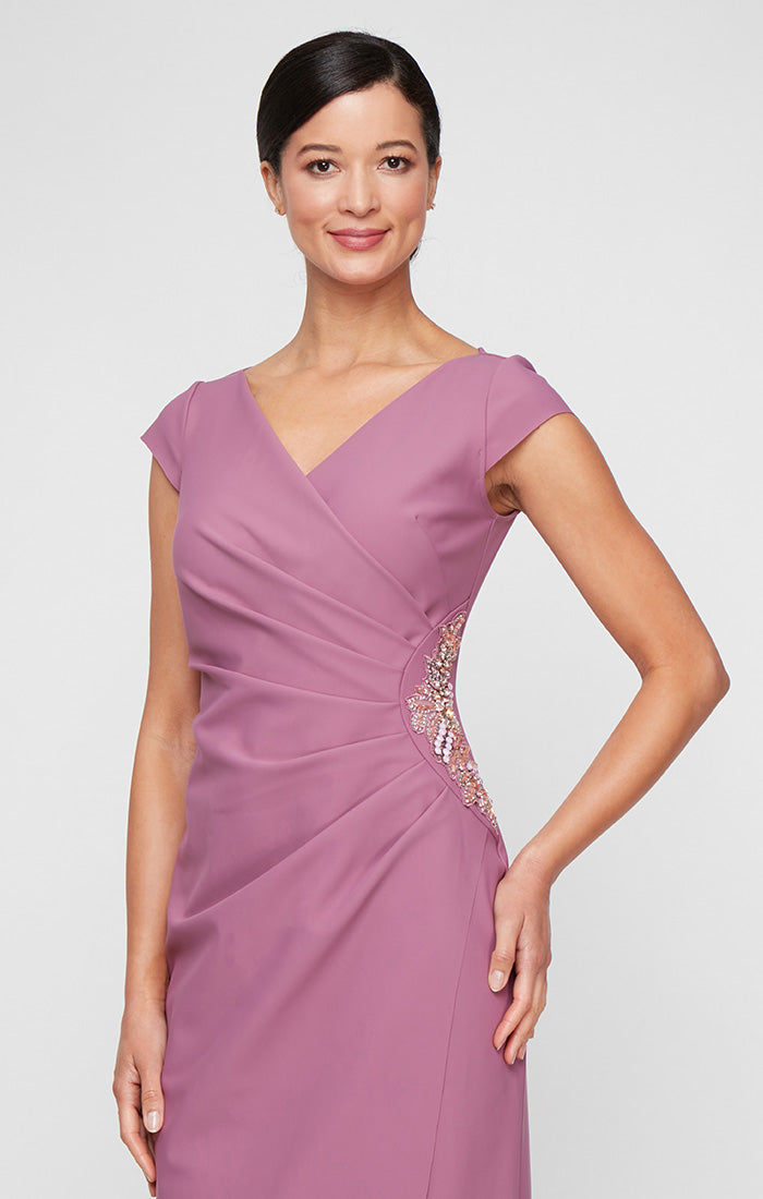 Regular - Contour Dress with Cap Sleeves, Tulip Overlay Skirt & Beaded Embellishment at Hip