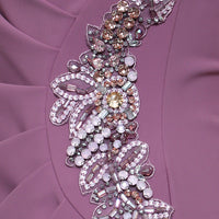 Petite - Long Contour Dress with Surplice Neckline, Cap Sleeves, Tulip Overlay Skirt and Beaded Embellishment at Hip