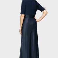 Petite Surplice Neckline Ballgown with Full Satin Skirt & Jersey Bodice