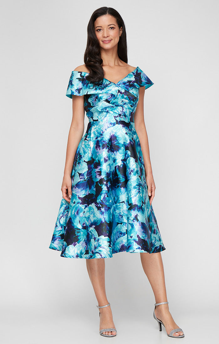 Petite Midi Printed Mikado A-Line Dress