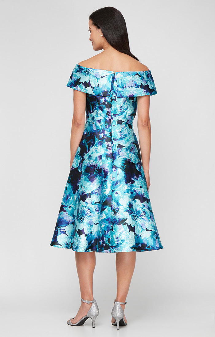 Petite Midi Printed Mikado A-Line Dress