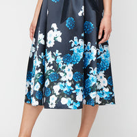 Tea Length Printed Mikado Dress with Surplice Neckline, A-Line Skirt and Tie Waist
