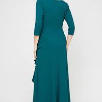 *Long V-Neck Dress With Cascade Detail Skirt