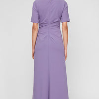 Petite Long Stretch Crepe Dress with Square Neckline, Elbow Sleeves and Front Slit