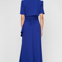 Petite Long Stretch Crepe Bolero Jacket Dress with Embellished Square Neckline & Jacket and Cascade Ruffle Detail Skirt