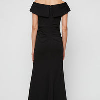 Petite Long Off the Shoulder Stretch Crepe Dress with Fishtail Back