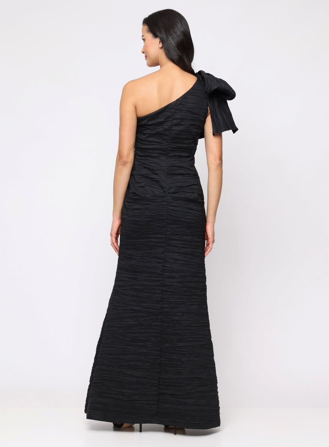 Long One Shoulder Dress with Bow Shoulder Detail