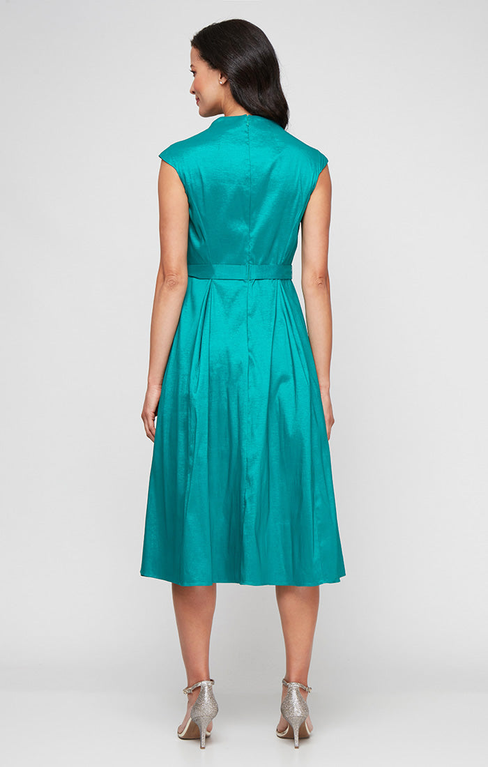 Regular - Stretch Taffeta Party Dress with A-Line Skirt & Tie Waist Detail