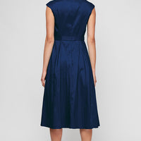 Stretch Taffeta Party Dress with A-Line Skirt & Tie Waist Detail