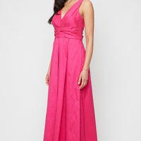 Long Stretch Taffeta Sleeveless Dress with V-Neckline