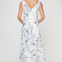 Floral Chiffon Sleeveless Dress with Cowl Neckline and Shawl