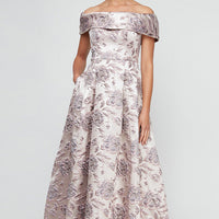 Floral Metallic Brocade Off-the-Shoulder Ballgown with Pockets