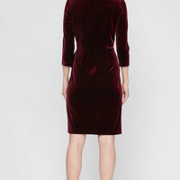 Short Velvet Sheath Dress with Surplice Neckline, Cascade Skirt and Embellishment Detail at Hip