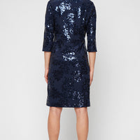 Plus Short Stretch Scuba Crepe Jacket Dress with Sequined Bodice and Elongated Collared Jacket