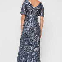 Caroline Flutter Sleeve Sequin Gown