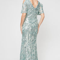 Caroline Flutter Sleeve Sequin Gown