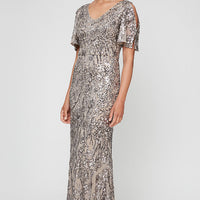 Caroline Flutter Sleeve Sequin Gown