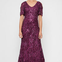 Caroline Flutter Sleeve Sequin Gown