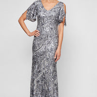 Caroline Flutter Sleeve Sequin Gown