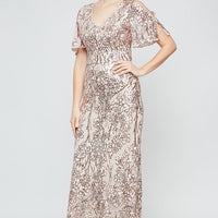 Regular- Caroline Flutter Sleeve Sequin Gown