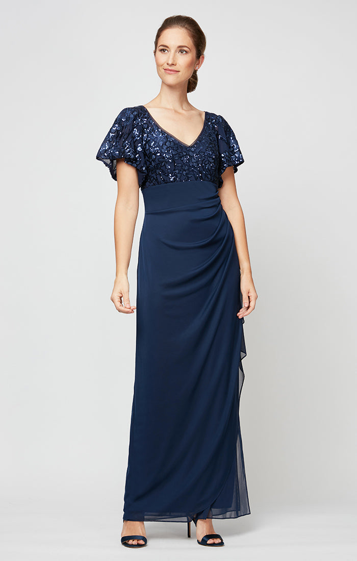 Petite Irene Embroidered Sequin Gown