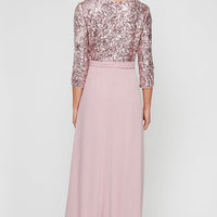 Long A-Line V-Neck Sequin Lace & Chiffon Gown with Empire Waistline