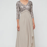 Long A-Line V-Neck Sequin Lace & Chiffon Gown with Empire Waistline