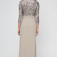 Long A-Line V-Neck Sequin Lace & Chiffon Gown with Empire Waistline