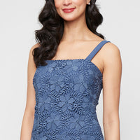3/4 Sleeve Lace Twinset with Square Neck Tank, Open Jacket and Scallop Detail