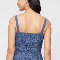3/4 Sleeve Lace Twinset with Square Neck Tank, Open Jacket and Scallop Detail