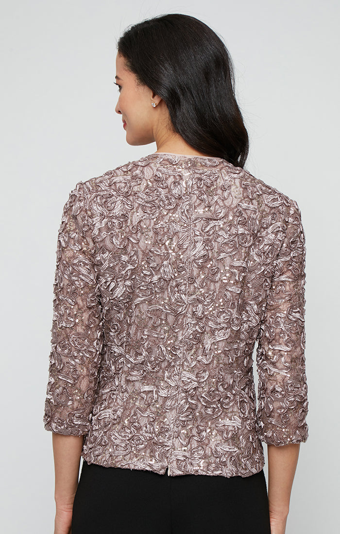 Petite 3/4 Sleeve Soutache Lace Blouse with Square Neckline