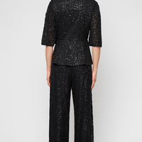 3/4 Sleeve Sequin Stretch Lace Side Closure Blouse with A-Line Sleeves