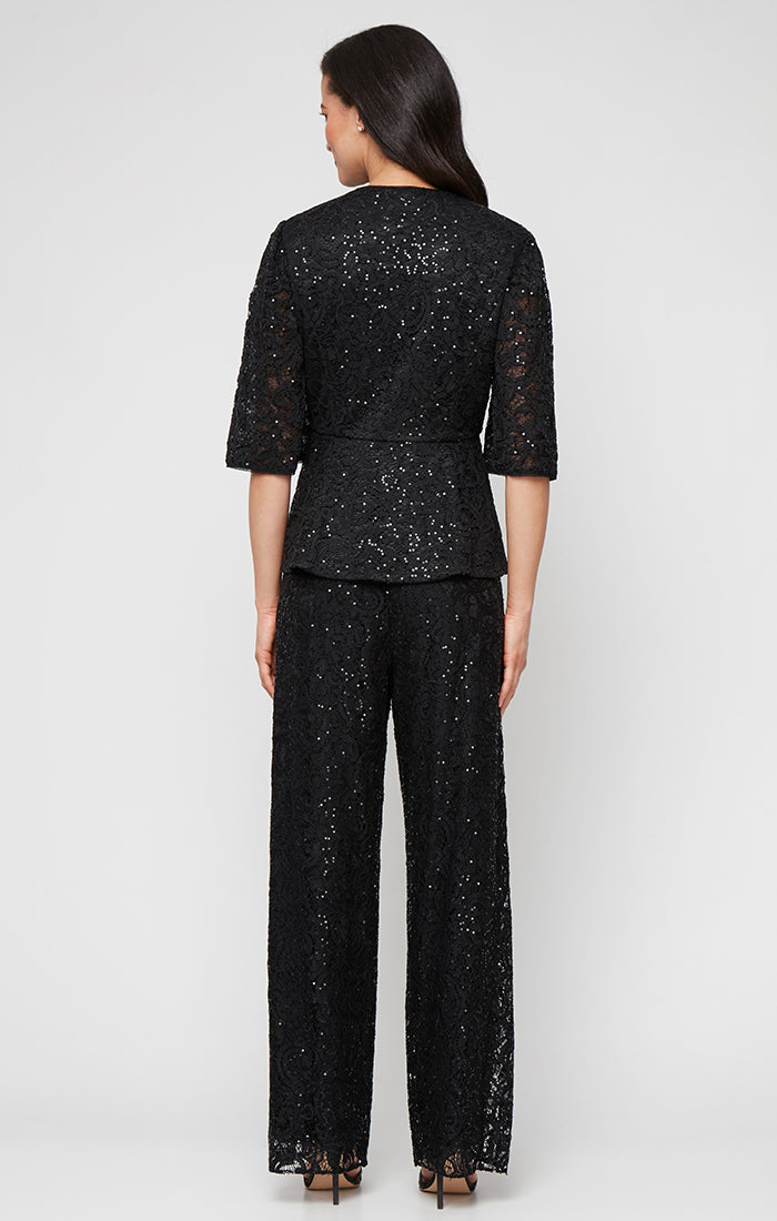 Sequin Lace Wide Leg Pant
