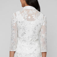 3/4 Sleeve Embroidered Twinset with Square Neck Chiffon Tank and Embellished Closure Jacket