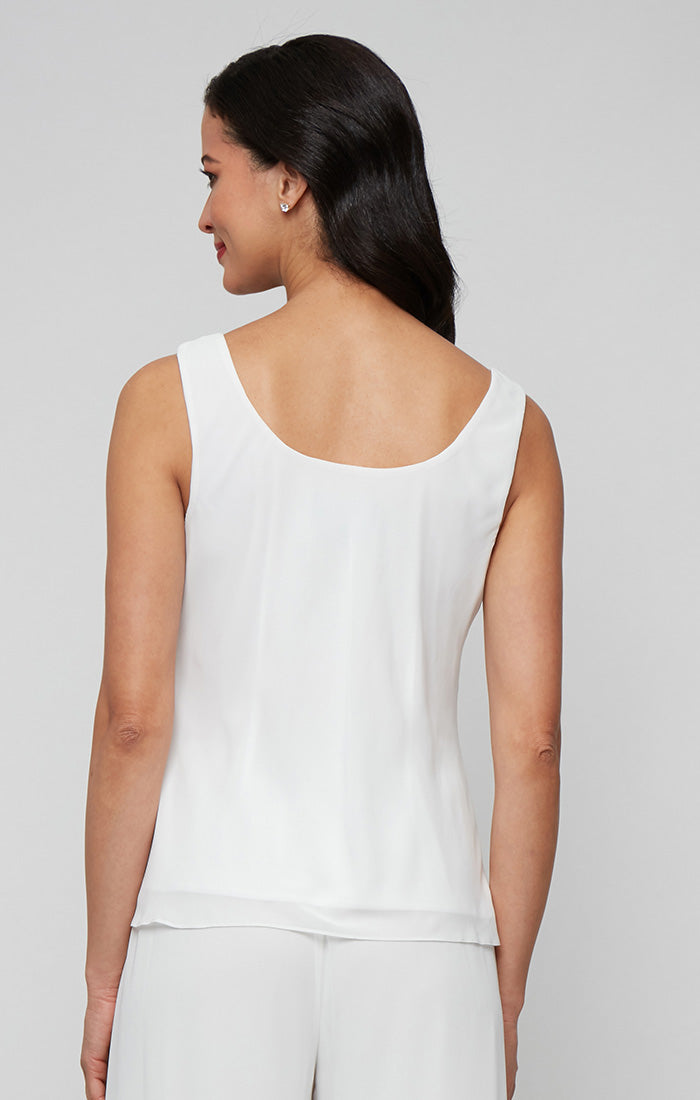 Plus 3/4 Sleeve Embroidered Twinset with Square Neck Chiffon Tank and Embellished Closure Jacket