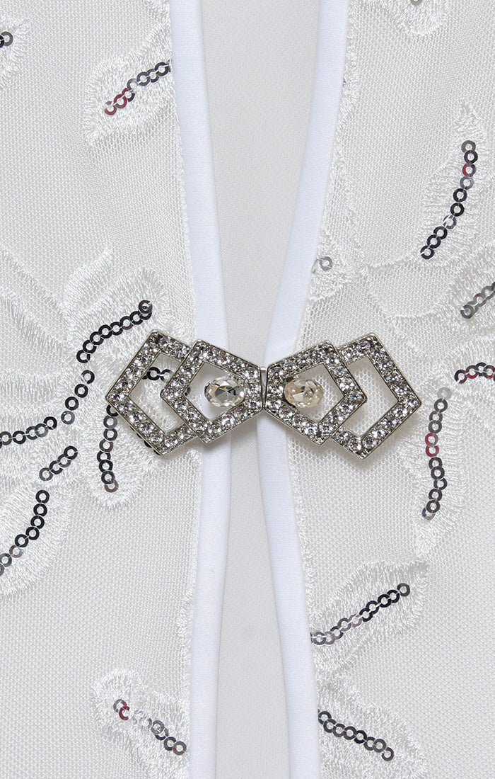 Plus 3/4 Sleeve Embroidered Twinset with Square Neck Chiffon Tank and Embellished Closure Jacket