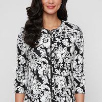 3/4 Sleeve Soutache Zip Jacket with High/Low Peplum Hem