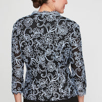 Embroidered Blouse with Center Front Scallop Detail and Illusion Sleeves