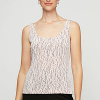 Glitter Knit Mandarin Neck Twinset with Scoop Neck Tank and Satin Piping Detail