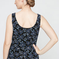 Regular - 3/4 Sleeve Printed Mandarin Neck Glitter Knit Twinset with Scoop Neck Tank and Hook Neck Closure Jacket