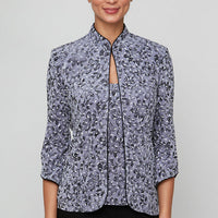 Plus Printed Glitter Twinset with Scoop Neck Tank & Mandarin Neck Jacket