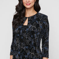 3/4 Sleeve Printed Glitter Slinky Knit Twinset with Scoop Neck Tank and Hook Neck Closure Jacket