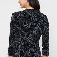 3/4 Sleeve Printed Glitter Slinky Knit Twinset with Scoop Neck Tank and Hook Neck Closure Jacket