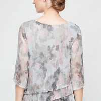 3/4 Sleeve Metallic Printed Blouse with Asymmetric Triple Tier Hem