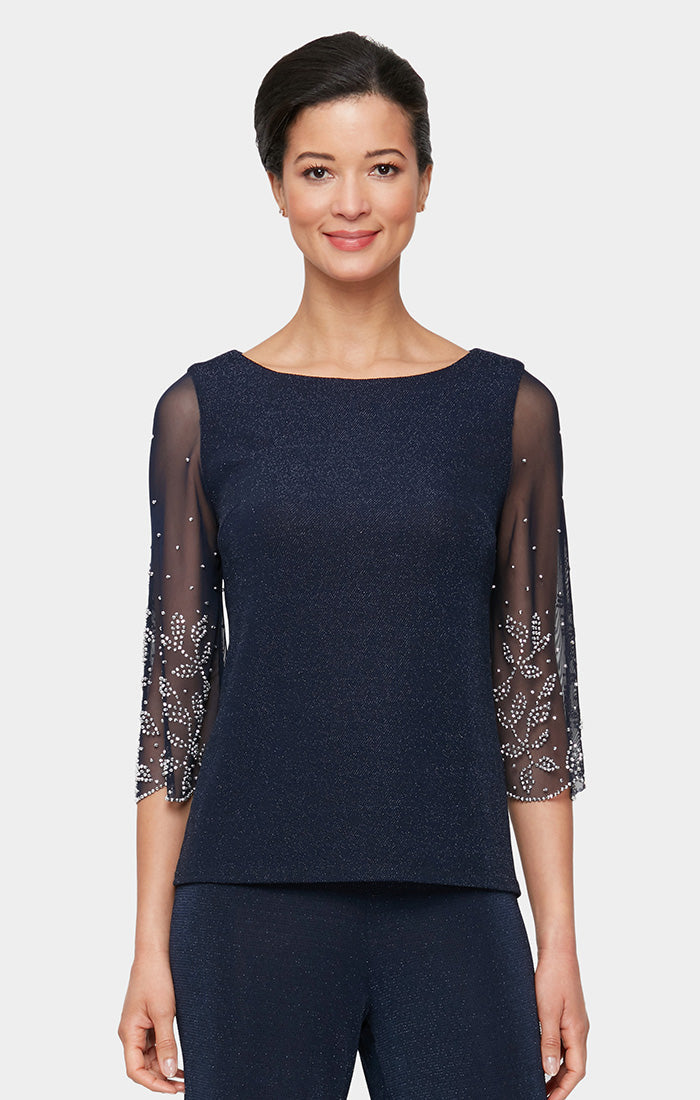 3/4 Sleeve Blouse With Illusion Heat Set Sleeves