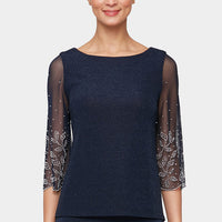 3/4 Sleeve Blouse With Illusion Heat Set Sleeves
