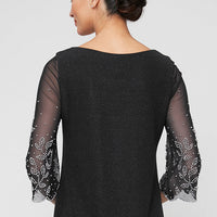 Plus 3/4 Sleeve Metallic Knit Blouse With Illusion Heat Set Sleeves