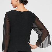 3/4 Sleeve Blouse with Beaded Detail at Hip and Illusion Sleeves
