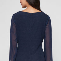 3/4 Sleeve Blouse with Beaded Detail at Hip and Illusion Sleeves