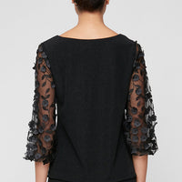 Petite 3/4 Sleeve Blouse with 3-D Flower Illusion Sleeves